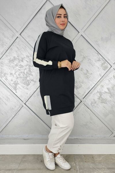 KADIN KOLLARI KOMBİNLİ TESETTÜR TUNİK SİYAH - 2 BEDEN