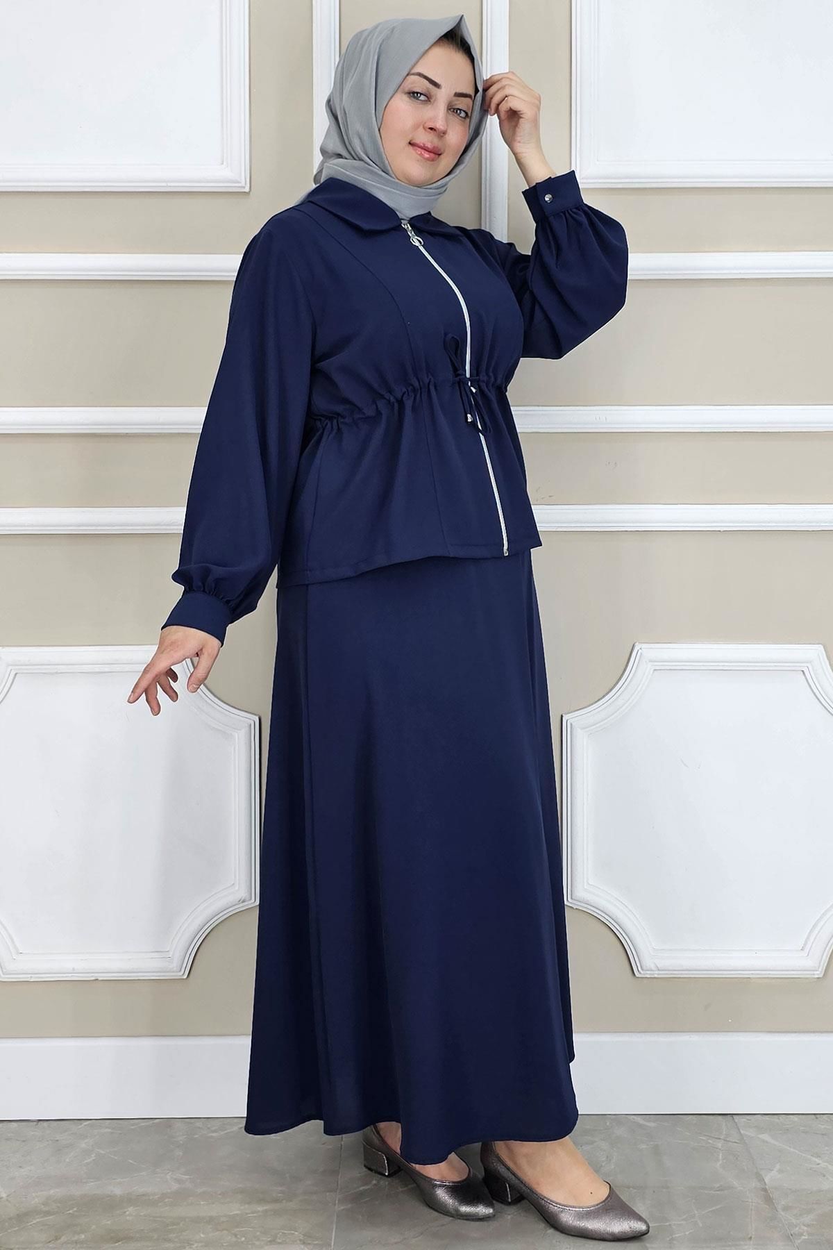 PYS KADIN FERMUARLI BAĞCIKLI TESETTÜR TAKIM LACİVERT - 2 BEDEN