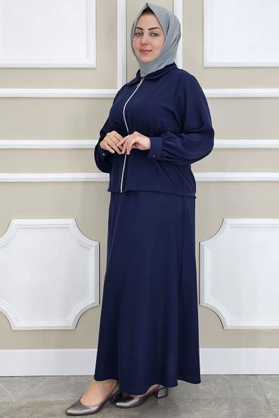 PYS KADIN FERMUARLI BAĞCIKLI TESETTÜR TAKIM LACİVERT - 2 BEDEN