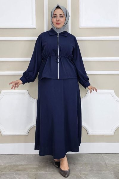 PYS KADIN FERMUARLI BAĞCIKLI TESETTÜR TAKIM LACİVERT - 2 BEDEN