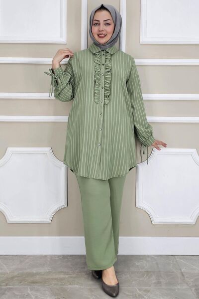 KADIN ÇİGİLİ FIRFIRLI GÖMLEK PANTOLON TESETTÜR TAKIM
