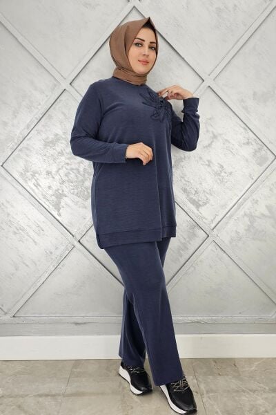 KADIN DİKME DETAYLI TESETTÜR TAKIM LACİVERT - 3 BEDEN