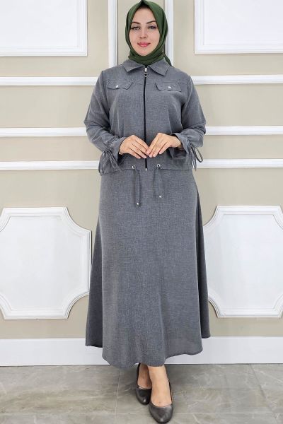 PYS KADIN MANŞETİ BAĞ İPLİ TESETTÜR TAKIM GRİ - 5 BEDEN