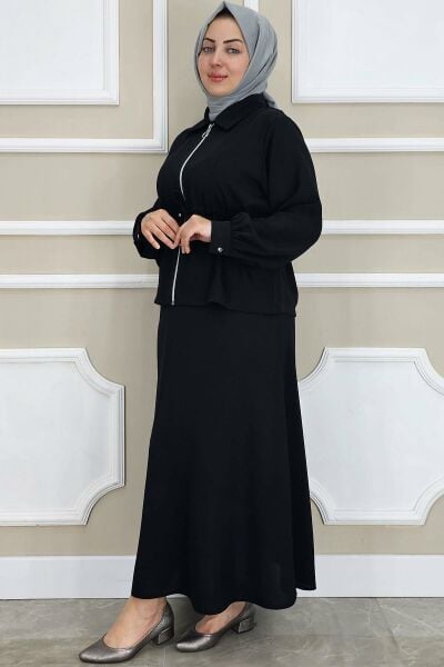 PYS KADIN FERMUARLI BAĞCIKLI TESETTÜR TAKIM SİYAH - 2 BEDEN