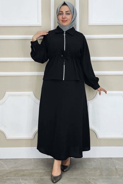 PYS KADIN FERMUARLI BAĞCIKLI TESETTÜR TAKIM SİYAH - 2 BEDEN