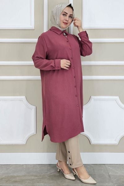 PYS KADIN BROŞLU TESETTÜR GÖMLEK GÜL KURUSU - 2 BEDEN