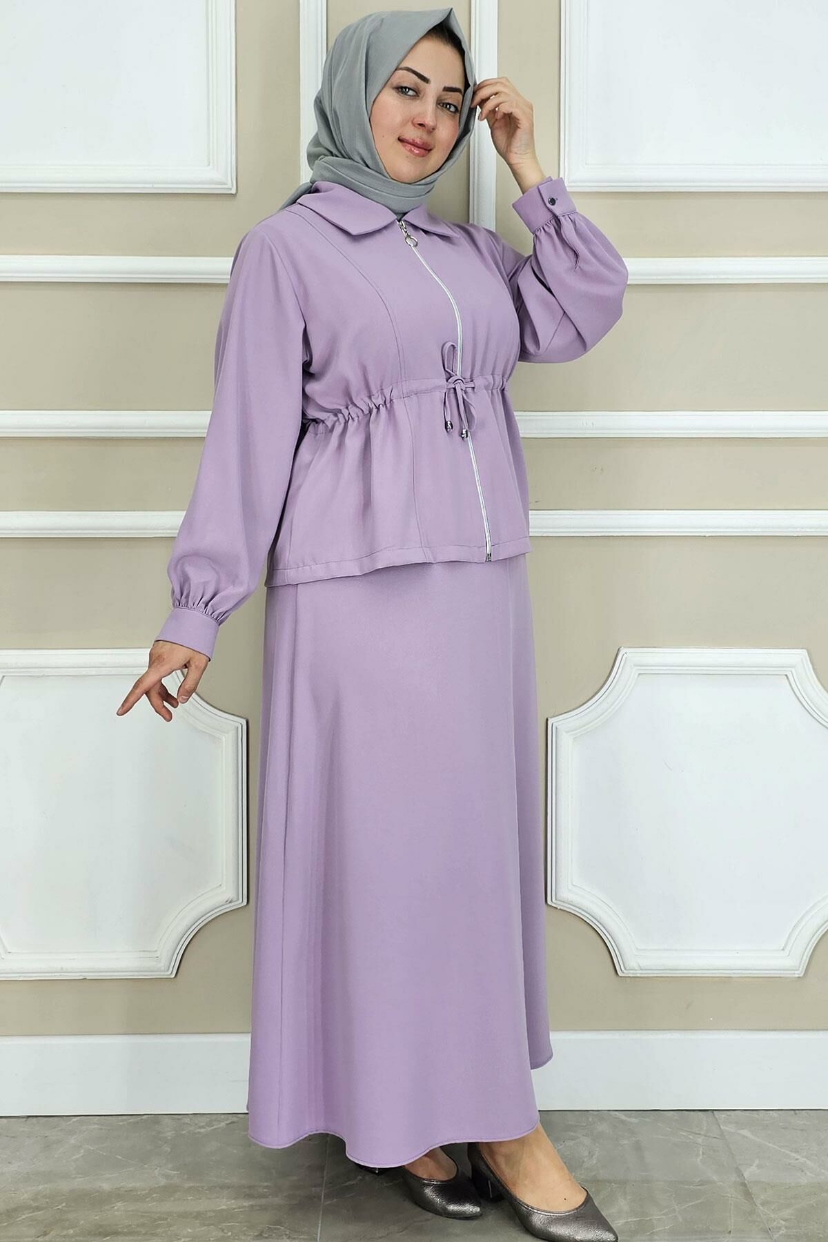 PYS KADIN FERMUARLI BAĞCIKLI TESETTÜR TAKIM LİLA - 5 BEDEN