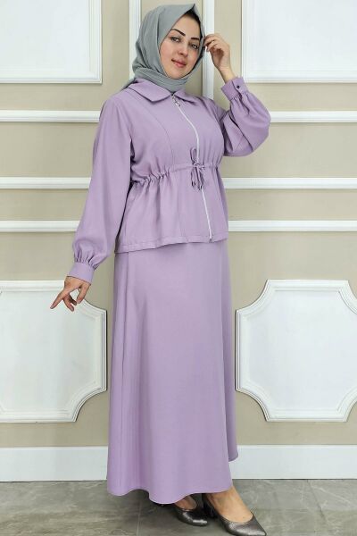 PYS KADIN FERMUARLI BAĞCIKLI TESETTÜR TAKIM LİLA - 5 BEDEN
