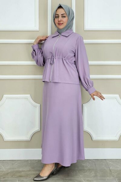PYS KADIN FERMUARLI BAĞCIKLI TESETTÜR TAKIM LİLA - 5 BEDEN