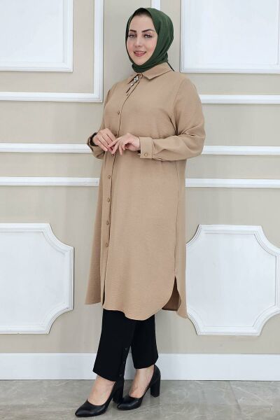 PYS KADIN BROŞLU TESETTÜR GÖMLEK TABA - 5 BEDEN