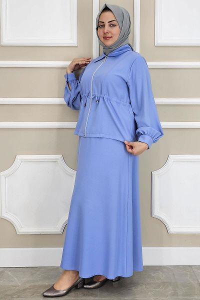PYS KADIN FERMUARLI BAĞCIKLI TESETTÜR TAKIM MAVİ - 4 BEDEN