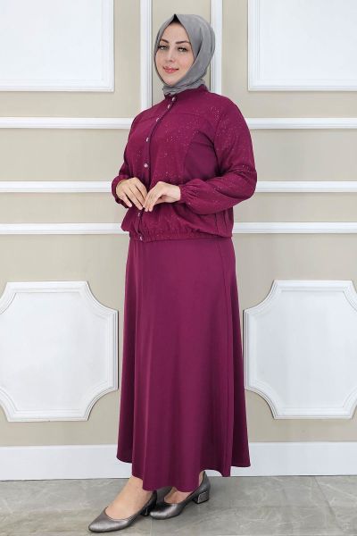 PYS KADIN YAY DESENLİ TESETTÜR TAKIM BORDO - 4 BEDEN