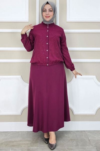 PYS KADIN YAY DESENLİ TESETTÜR TAKIM BORDO - 4 BEDEN