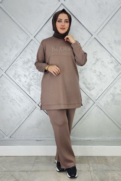 KADIN TAŞ BASKI DETAYLI TESETTÜR TAKIM