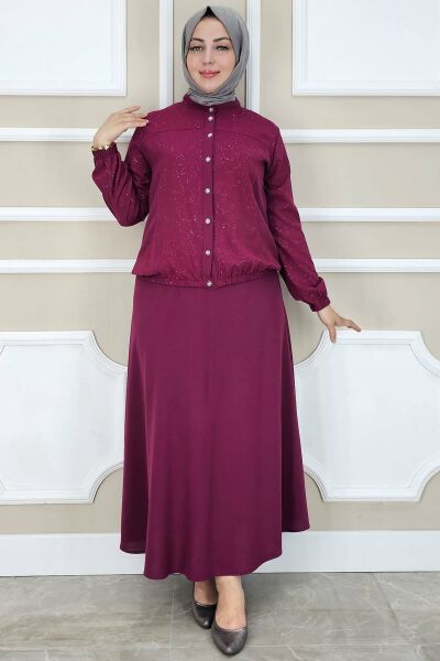 PYS KADIN YAY DESENLİ TESETTÜR TAKIM BORDO - 5 BEDEN