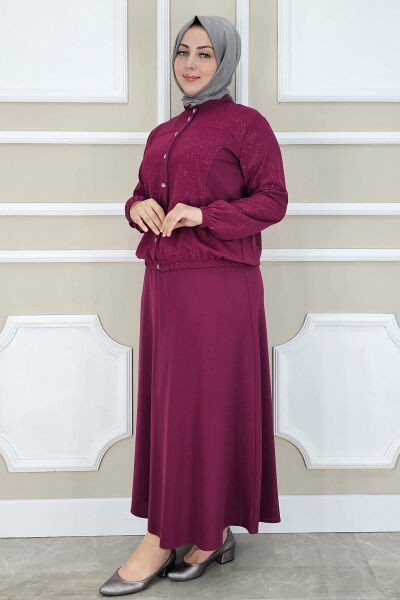 PYS KADIN YAY DESENLİ TESETTÜR TAKIM BORDO - 2 BEDEN