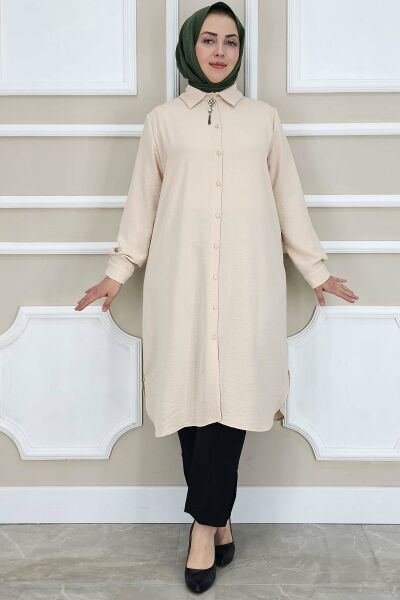 PYS KADIN BROŞLU TESETTÜR GÖMLEK TAŞ - 3 BEDEN