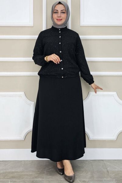 PYS KADIN YAY DESENLİ TESETTÜR TAKIM SİYAH - 2 BEDEN