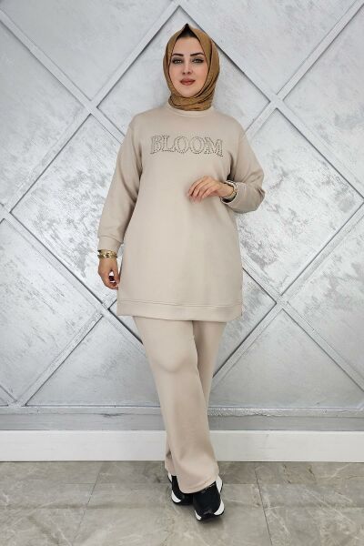 KADIN TAŞ BASKI DETAYLI TESETTÜR TAKIM TAŞ - 3XL