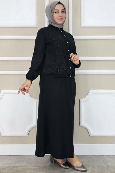 PYS KADIN YAY DESENLİ TESETTÜR TAKIM SİYAH - 3 BEDEN