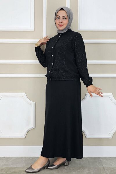 PYS KADIN YAY DESENLİ TESETTÜR TAKIM SİYAH - 3 BEDEN