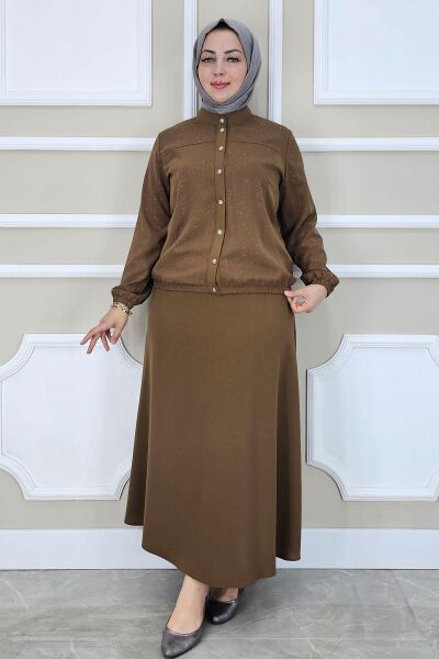 PYS KADIN YAY DESENLİ TESETTÜR TAKIM KAHVERENGİ - 2 BEDEN