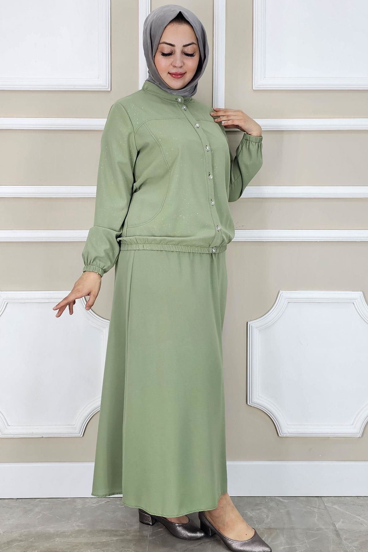 PYS KADIN YAY DESENLİ TESETTÜR TAKIM YEŞİL - 2 BEDEN