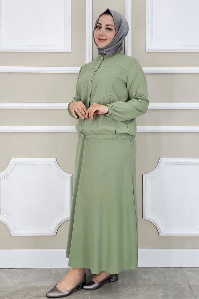 PYS KADIN YAY DESENLİ TESETTÜR TAKIM YEŞİL - 2 BEDEN