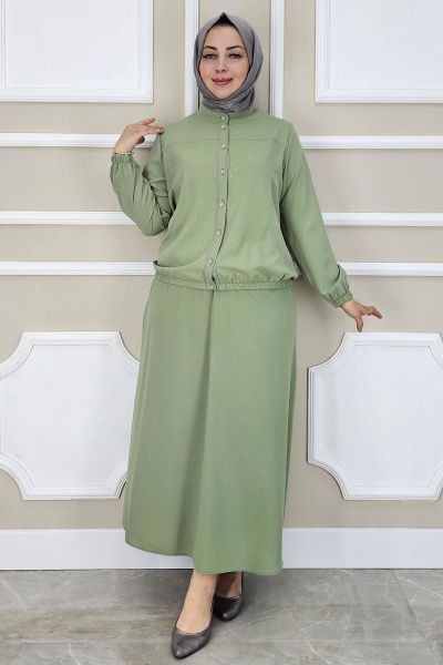 PYS KADIN YAY DESENLİ TESETTÜR TAKIM YEŞİL - 2 BEDEN