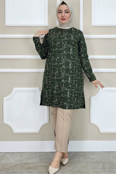 PYS KADIN DESENLİ TESETTÜR TUNİK HAKİ - 3 BEDEN