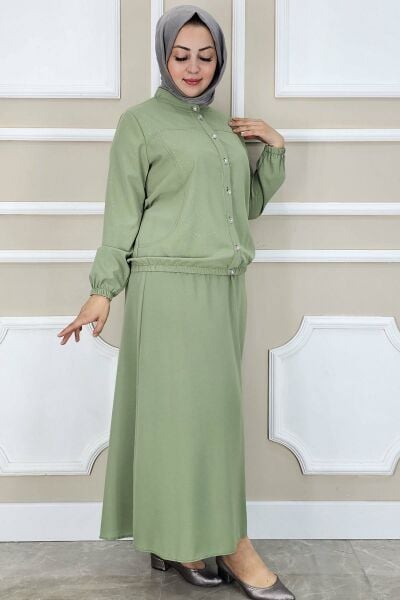 PYS KADIN YAY DESENLİ TESETTÜR TAKIM YEŞİL - 3 BEDEN