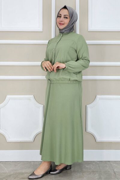 PYS KADIN YAY DESENLİ TESETTÜR TAKIM YEŞİL - 3 BEDEN