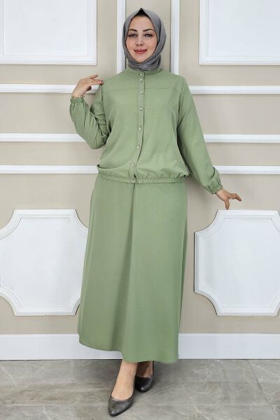 PYS KADIN YAY DESENLİ TESETTÜR TAKIM YEŞİL - 3 BEDEN