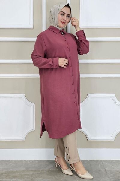 PYS KADIN BROŞLU TESETTÜR GÖMLEK GÜL KURUSU - 5 BEDEN