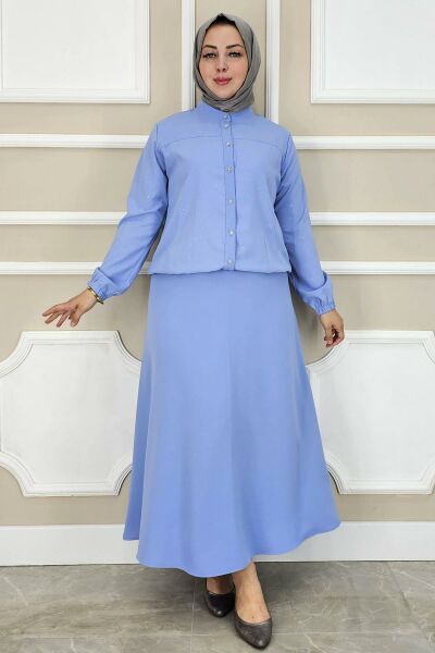 PYS KADIN YAY DESENLİ TESETTÜR TAKIM MAVİ - 4 BEDEN