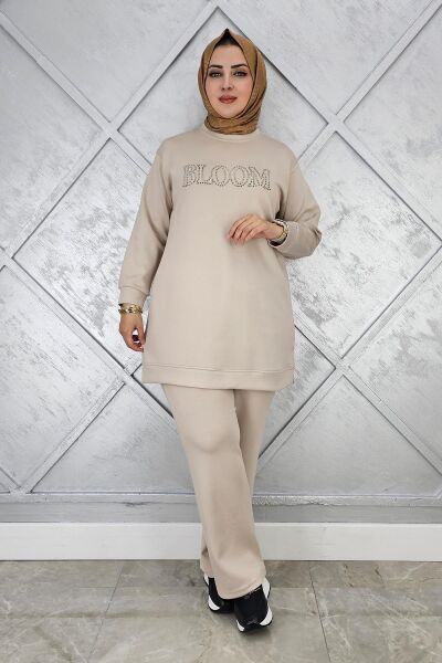 KADIN TAŞ BASKI DETAYLI TESETTÜR TAKIM TAŞ - L