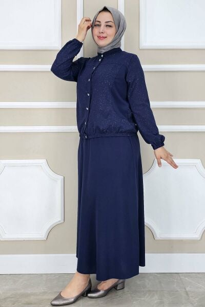 PYS KADIN YAY DESENLİ TESETTÜR TAKIM LACİVERT - 3 BEDEN