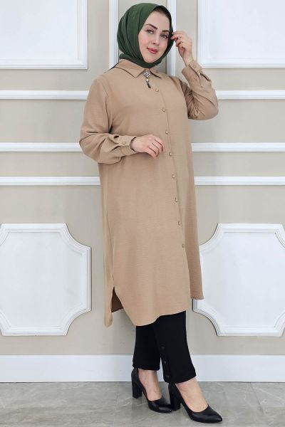 PYS KADIN BROŞLU TESETTÜR GÖMLEK TABA - 2 BEDEN