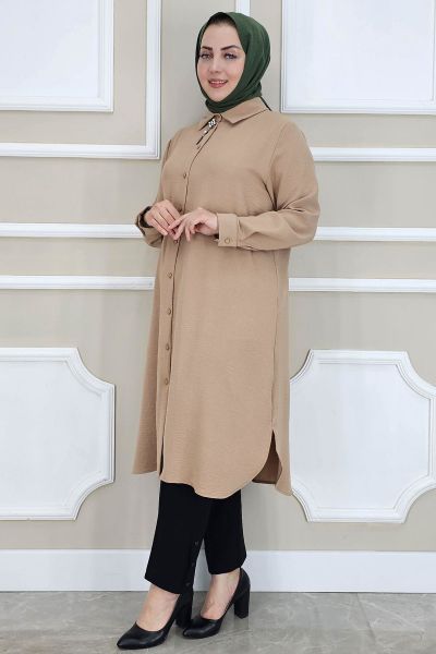 PYS KADIN BROŞLU TESETTÜR GÖMLEK TABA - 2 BEDEN