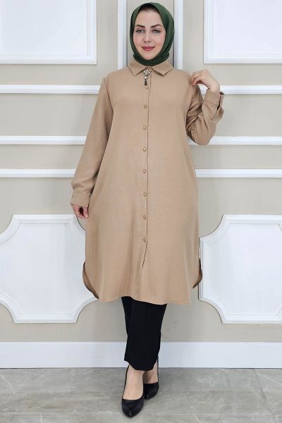 PYS KADIN BROŞLU TESETTÜR GÖMLEK TABA - 2 BEDEN