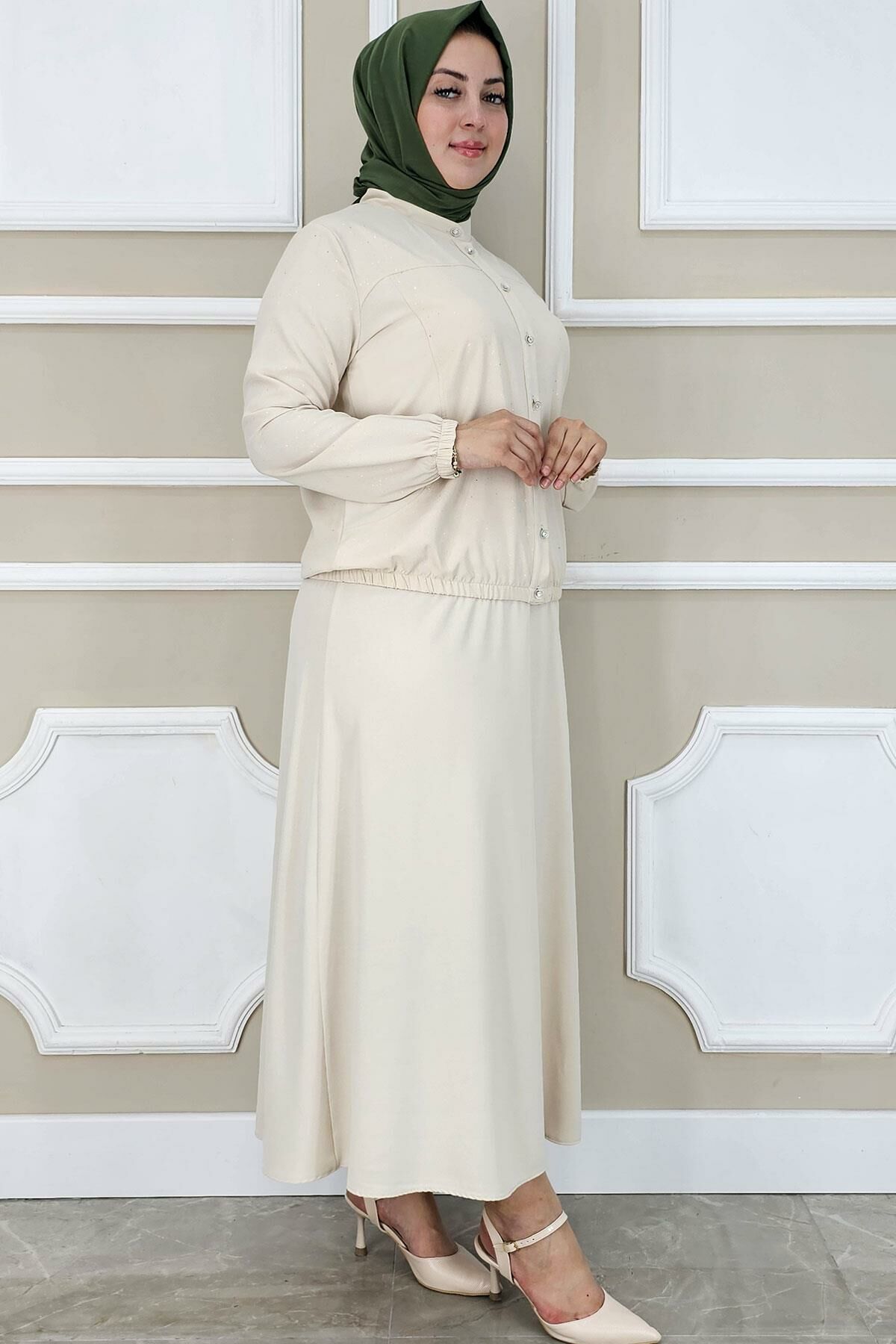 PYS KADIN YAY DESENLİ TESETTÜR TAKIM TAŞ - 3 BEDEN