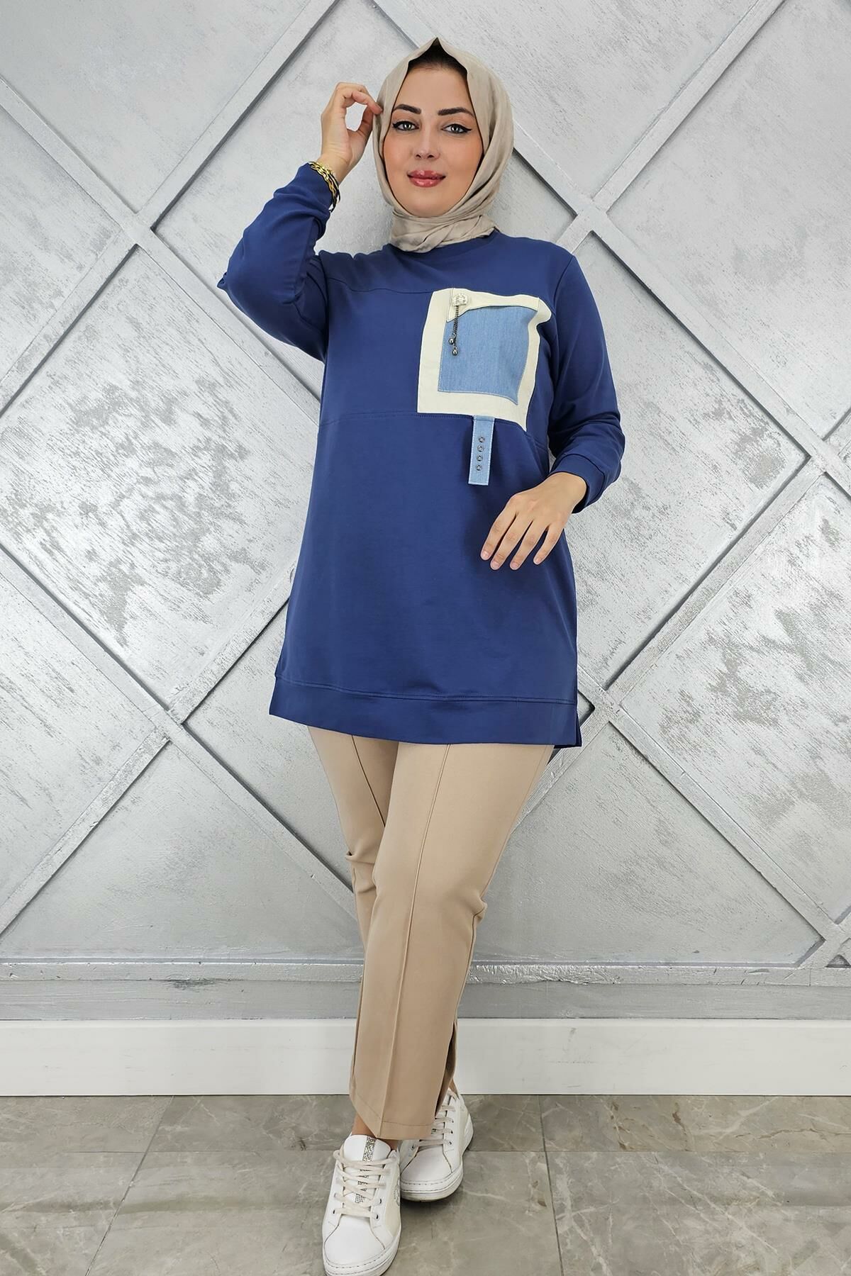 KADIN KOMBİNLİ SALLANTI AKSESUAR DETAYLI TESETTÜR TUNİK