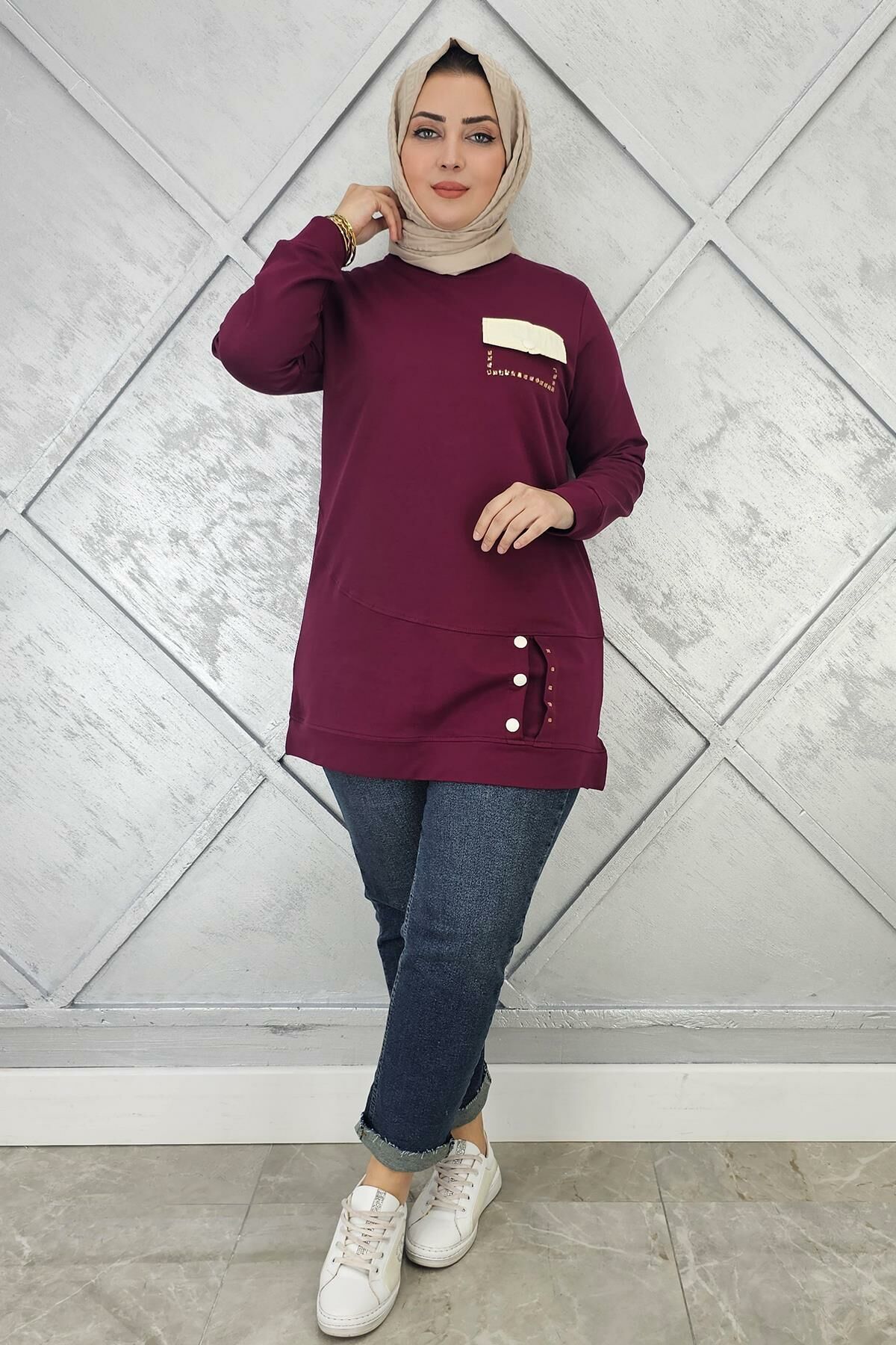KADIN DÜĞME VE CEP GÖRÜNÜM DETAYLI TESETTÜR TUNİK