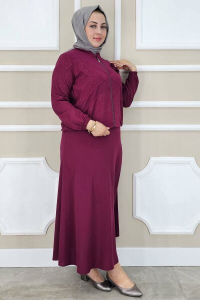 PYS KADIN TAŞ DETAYLI SİMLİ TESETTÜR TAKIM BORDO - 4 BEDEN