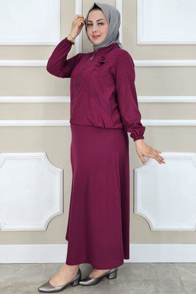 PYS KADIN TAŞ DETAYLI SİMLİ TESETTÜR TAKIM BORDO - 4 BEDEN