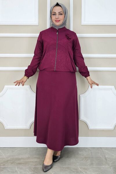 PYS KADIN TAŞ DETAYLI SİMLİ TESETTÜR TAKIM BORDO - 4 BEDEN