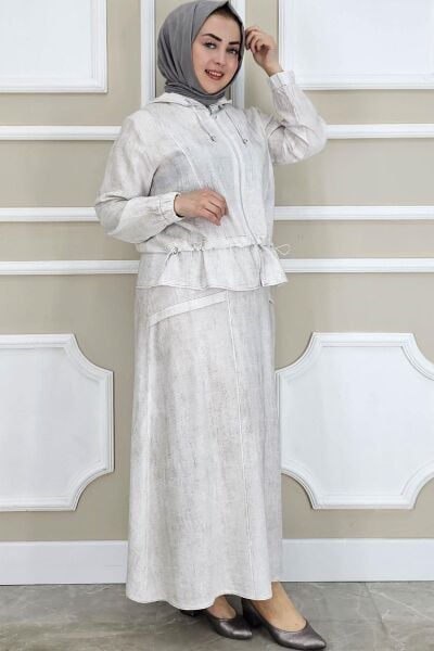 KADIN KAPÜŞONLU ETEKLİ TESETTÜR TAKIM TAŞ - 4 BEDEN