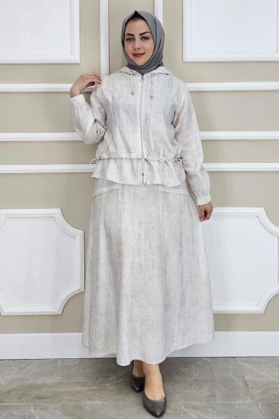 KADIN KAPÜŞONLU ETEKLİ TESETTÜR TAKIM TAŞ - 4 BEDEN